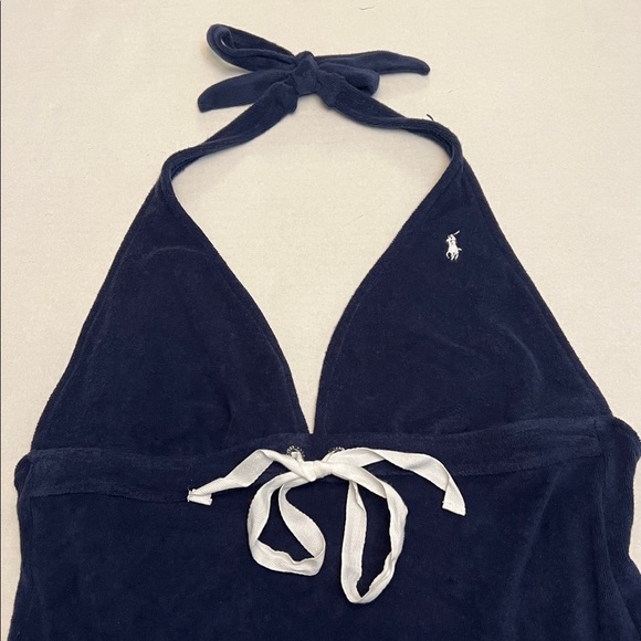 POLO RALPH LAUREN TERRY CLOTH BEACH COVER UP OR MINI DRESS HALTER STYLE BLUE - Picture 3 of 10